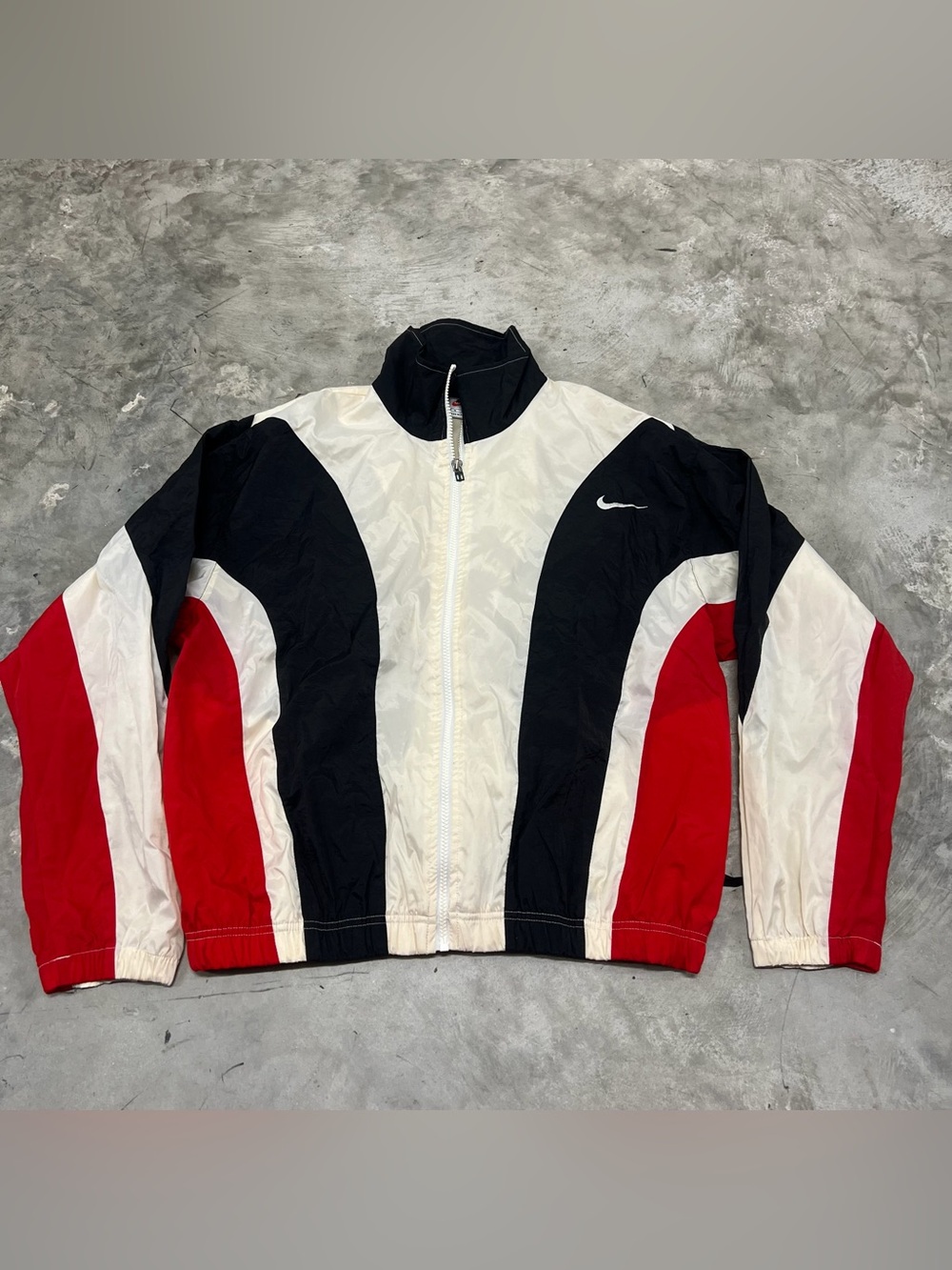 NIKE 90s Nylon Jacket Sport Jacket Zip Jacket Size Medium White Red Men S7 SCI